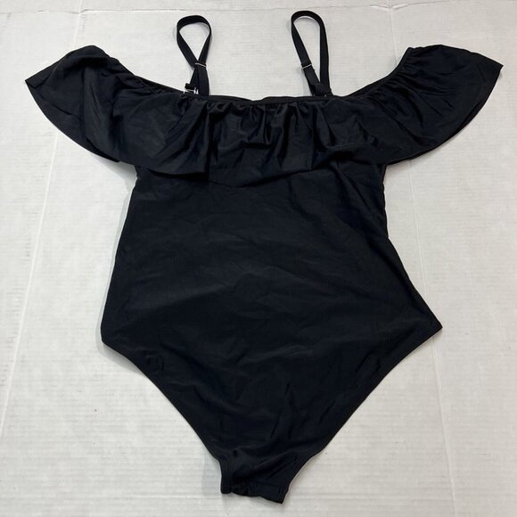Daci Women‎ XXL One Piece Swimsuits Tummy Control Ruffle Off Shoulder Black - Picture 1 of 4